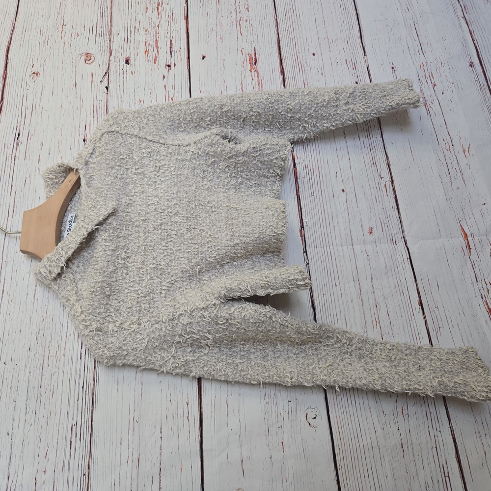 Acne Cream Textured Cropped Long-Sleeve Top